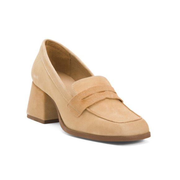 BOS AND CO sand Suede Ama Heeled Loafers